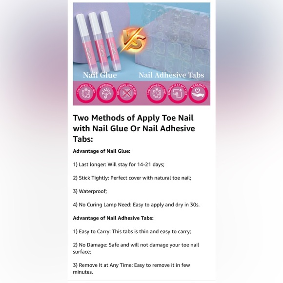 French Tip Press On Nails for Toe With Nail Glue, 6 Sets Toe Nail Tips Glue on - Picture 10 of 15